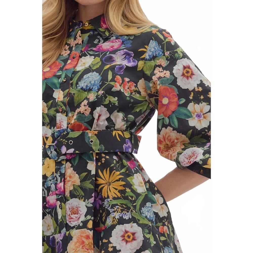 NEW ENTRO belted mini dress in midnight garden party - Picture 6 of 7